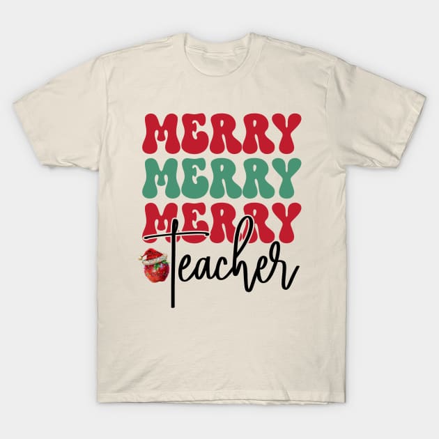 Merry Teacher T-Shirt by Little Blue Skies